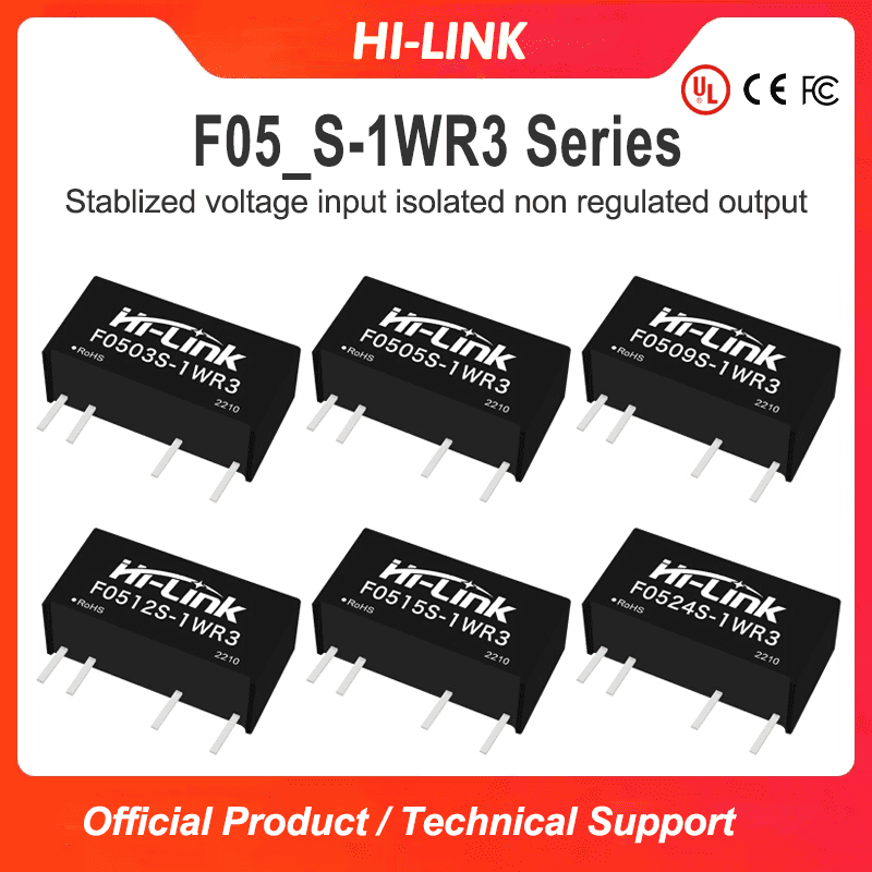 F0505S-1WR3/F0503S/F0512S/F0515S/F0524S-1WR3 DC to DC 5V to 3.3V/5V/9V/12V/15V/24V 1W power module/converter passed UL/CE/FCC certifications